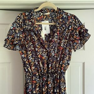 lovestitch Navy Floral Midi Dress with Orange, Blue & Cream Print